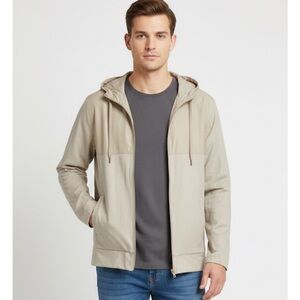 ALL IN MOTION Full Zip Hooded Jacket, Men’s Large, Beige